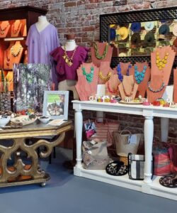 Jewelry, clothing and houseware displays at Ecugreen shop