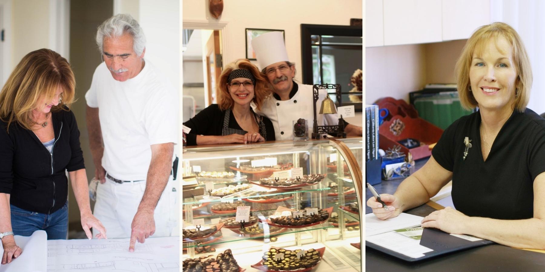 Thrive business consulting clients Laura Dunbar, Jean-Michel and Jill Carre, and Karen Boublis, shown in their businesses