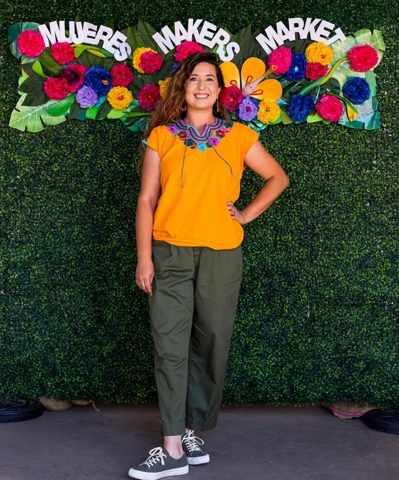 WEV client, owner of Ortega Vintage Goods, and co-founder of Mujeres Makers Market, Leah Ortega attends a Mujeres Makers Market event in Santa Barbara